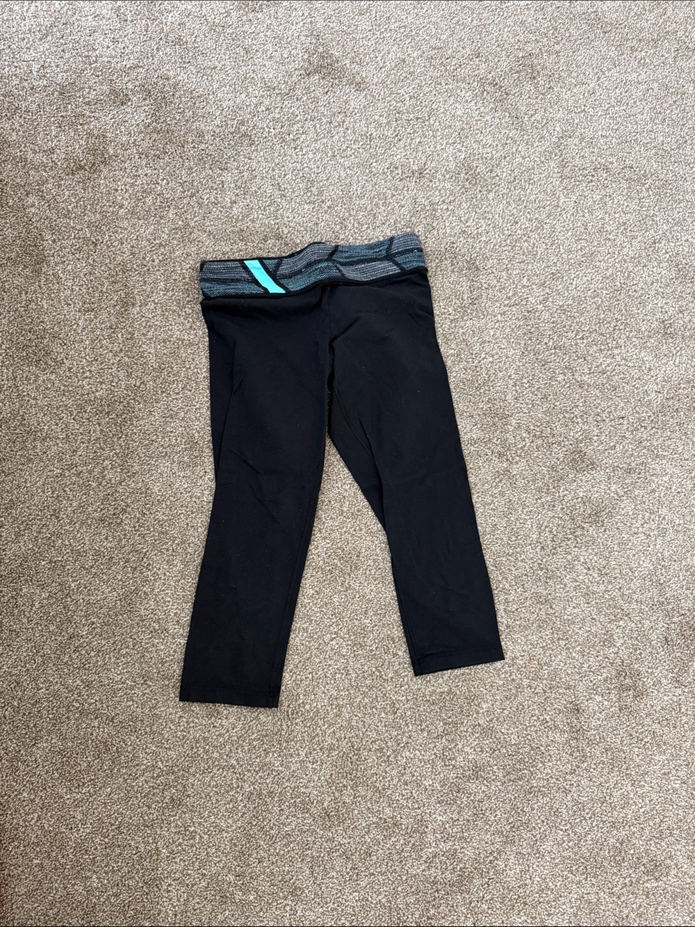 Girls' Black Active Capri Leggings with Striped Waistband